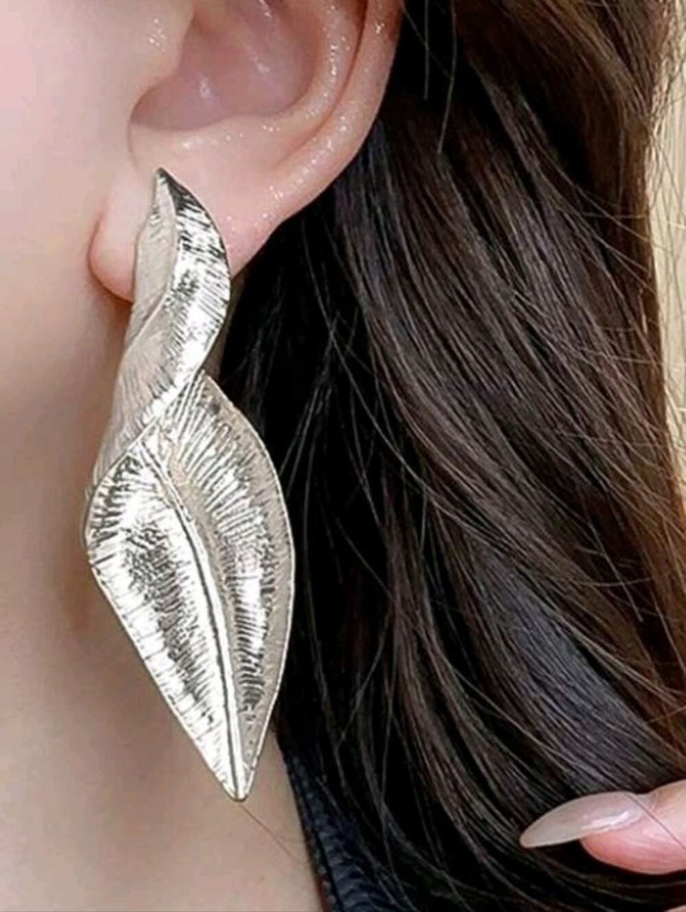 NEW! Chic & Elegant Silver Leaf-Shape Statement Post Earrings - Women Jewelry